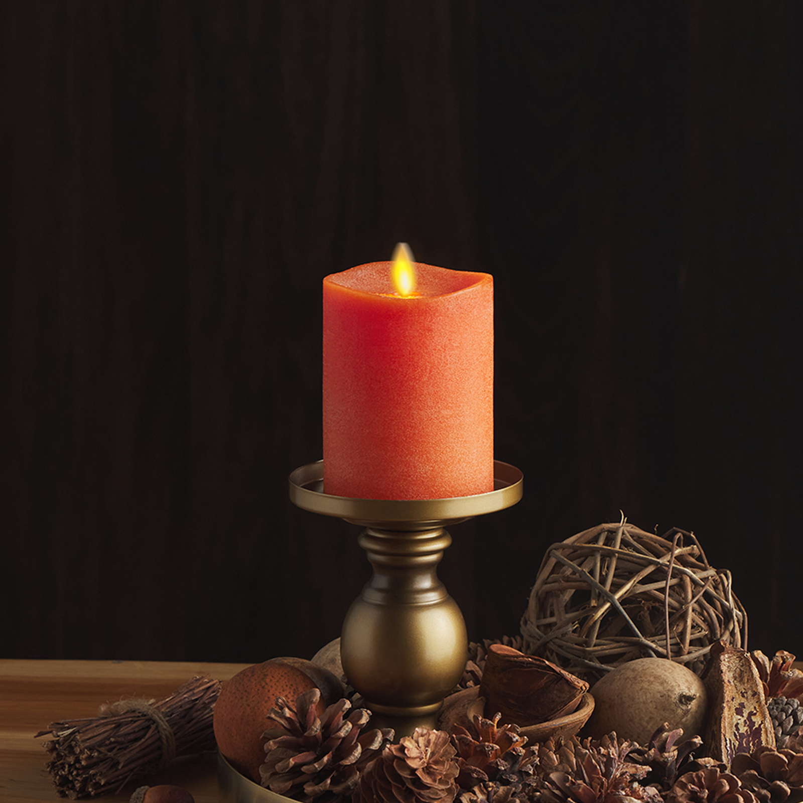 Chalky Burnt Orange Flameless Candle Pillar