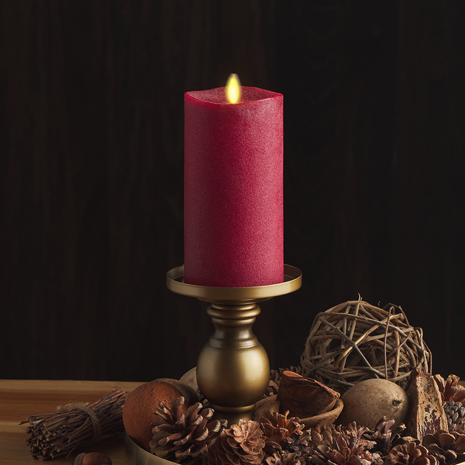 Chalky Red Flameless Candle Pillar