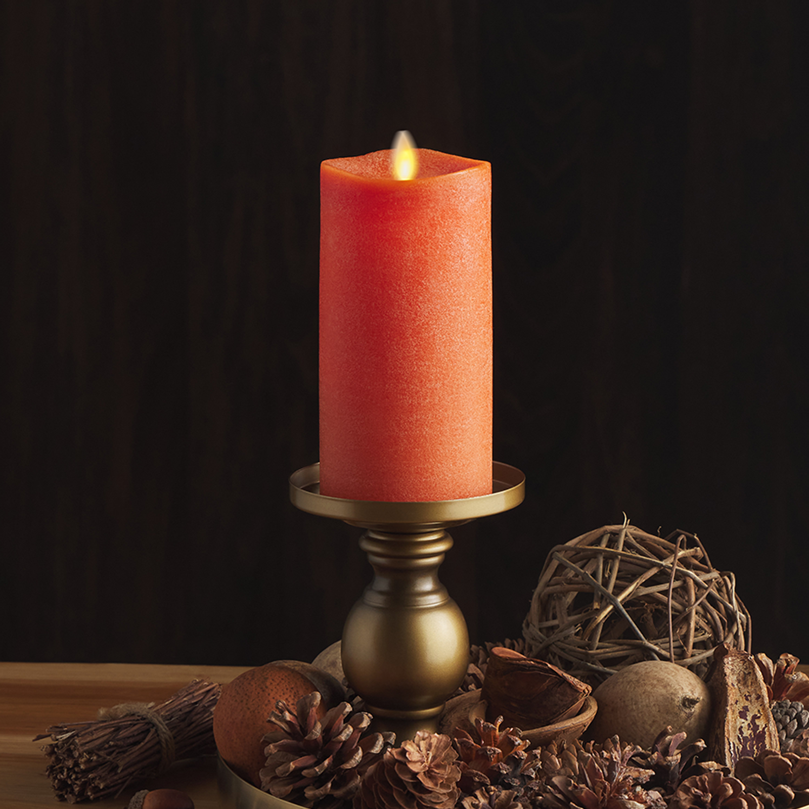 Chalky Burnt Orange Flameless Candle Pillar