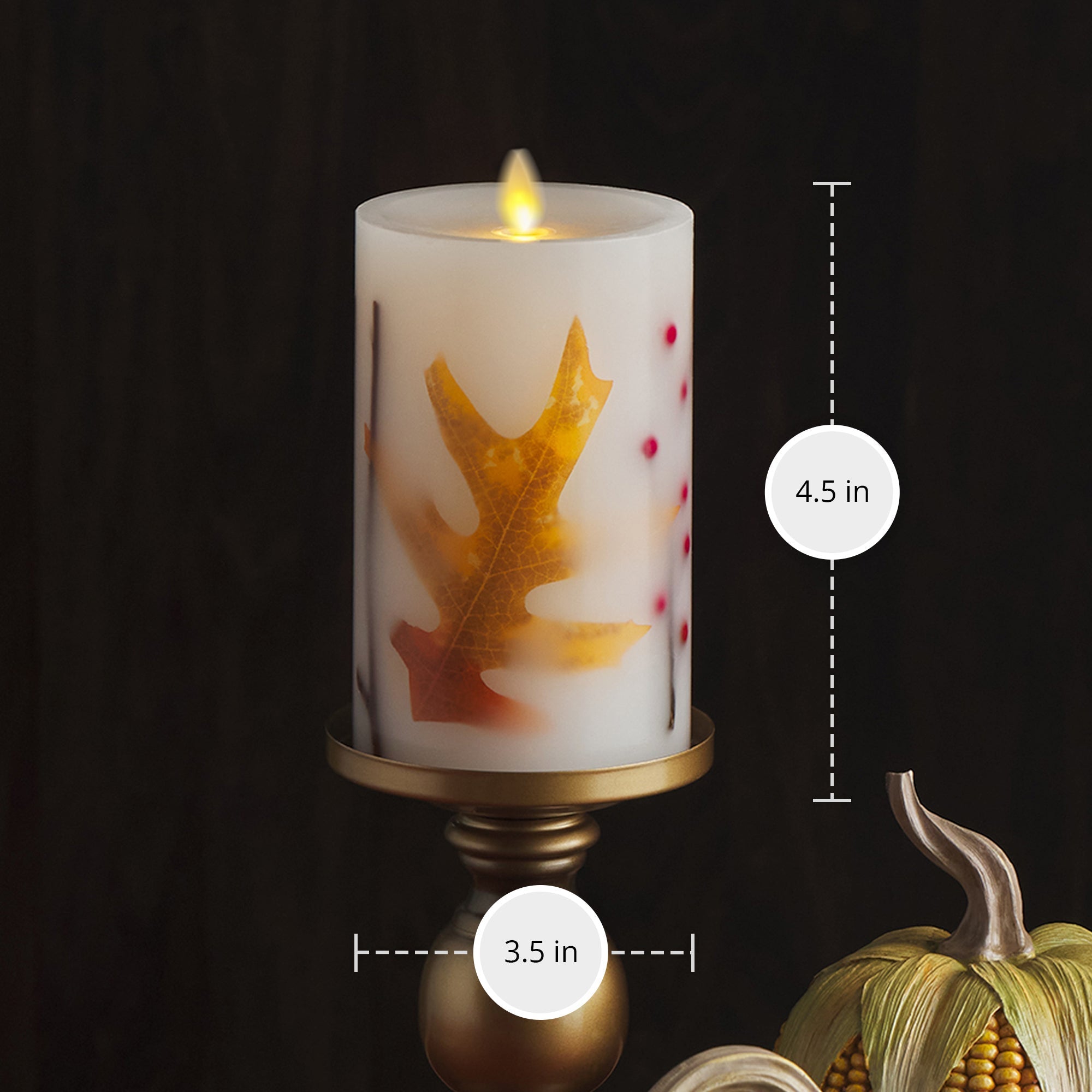 Embedded Fall Leaves & Twigs Flameless Candle Pillar