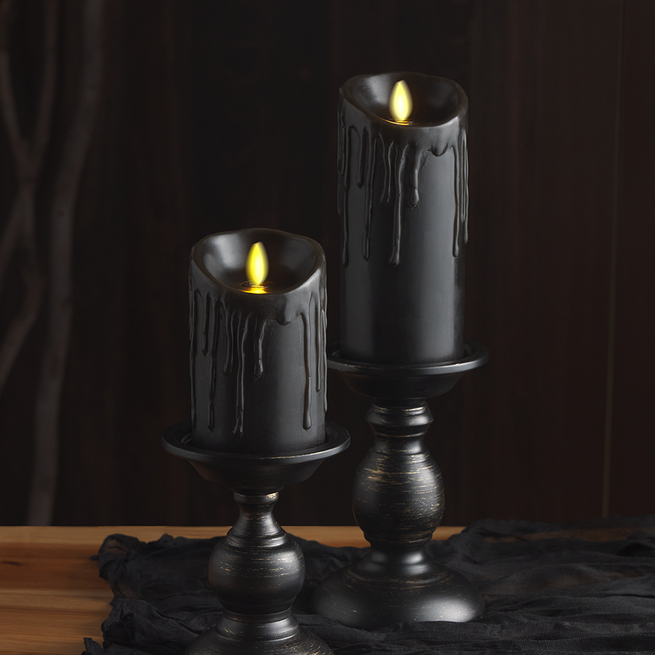 Black Wax Drip Flameless Candle Pillar