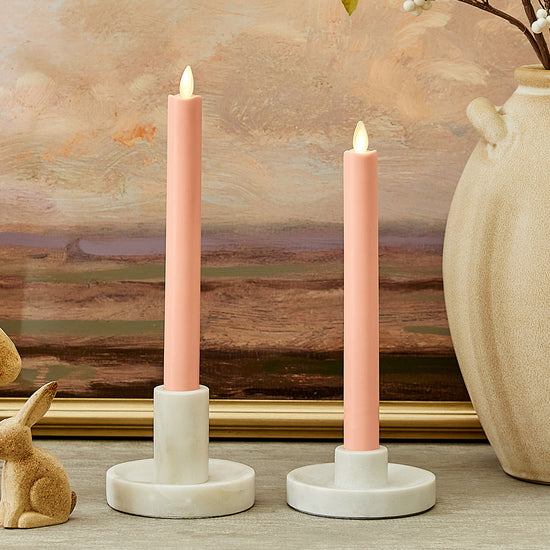 Mellow Peach Flameless Candle Tapers - Melted Top - 9.5" Height - Set of 2