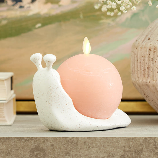 Snail Candle Holder + Mellow Peach Chalky Flameless Candle Sphere