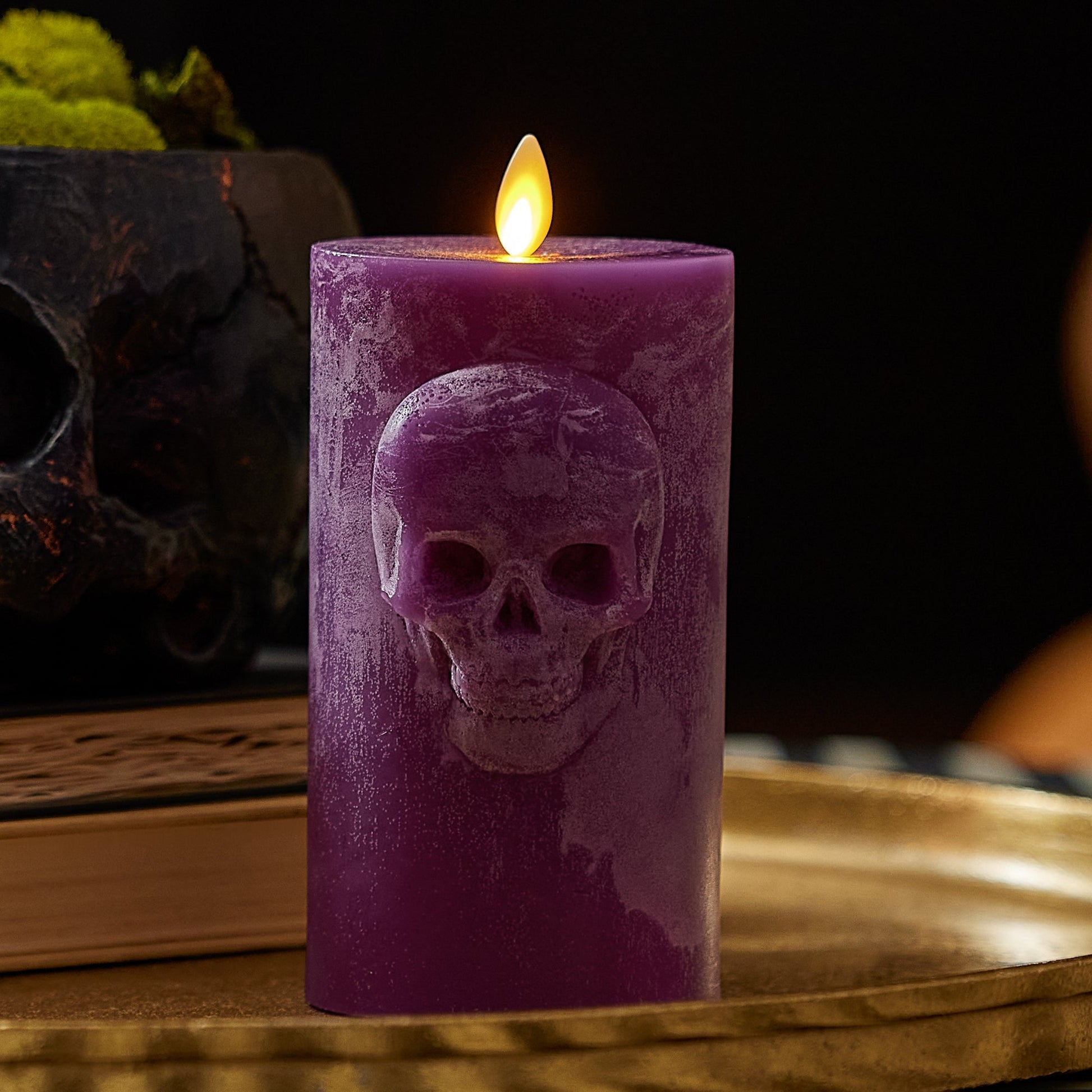 Imperial Purple Chalky Flameless Candle Skull Pillar