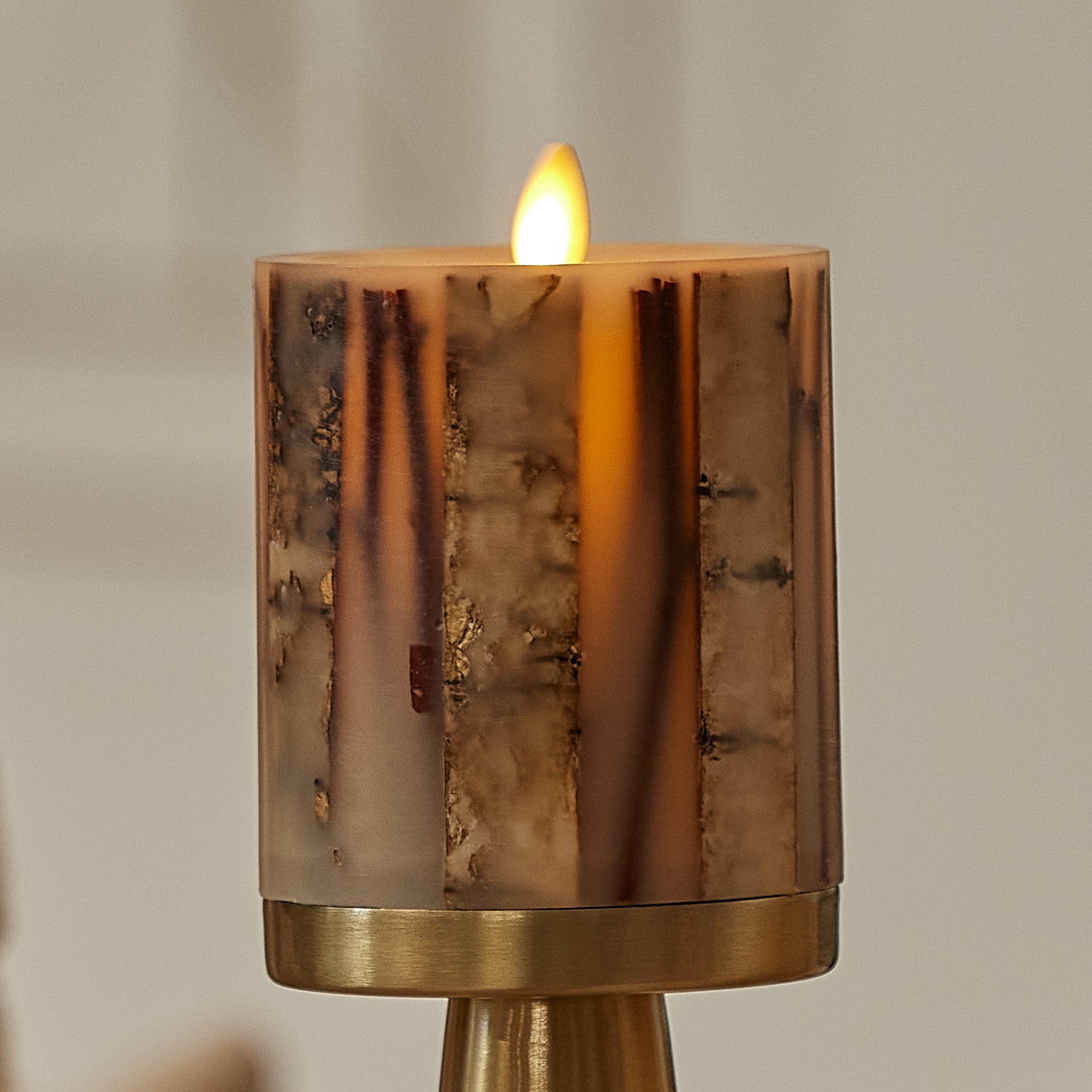 Ivory Embedded Birch and Twigs Flameless Candle Pillar