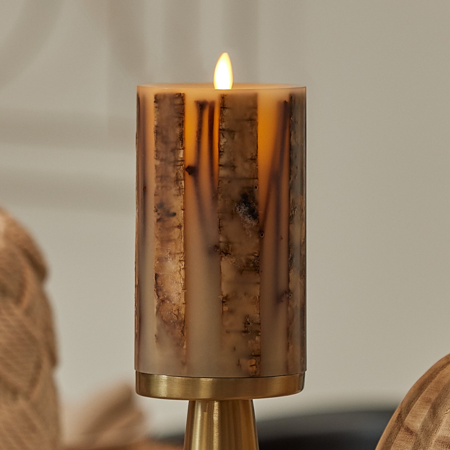 Ivory Embedded Birch and Twigs Flameless Candle Pillar