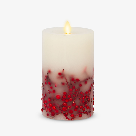 Embedded Red Berries Flameless Candle Pillar