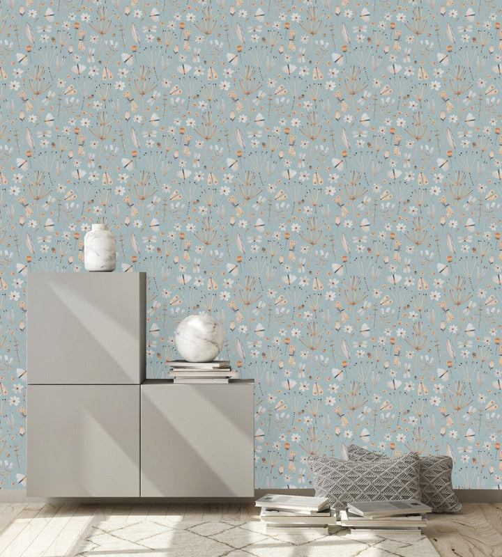 Grey Wallpaper with Flowers
