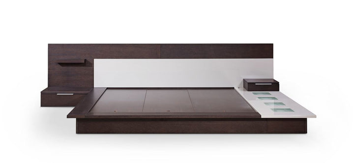 California King Modrest Torino Contemporary Brown Oak & Grey Platform Bed w/ Lights - Mac & Mabel