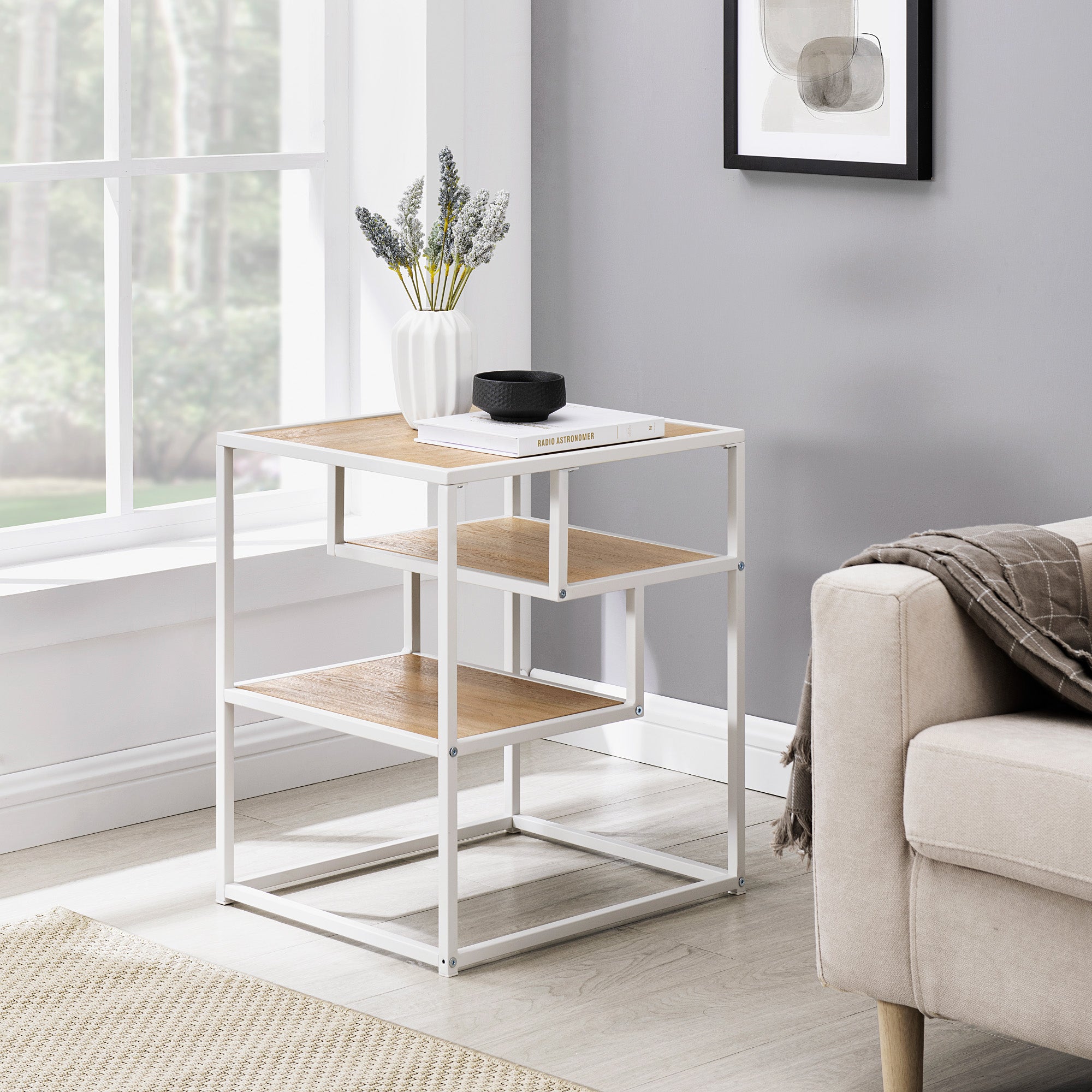 Maya 16" Contemporary Metal and Wood Side Table