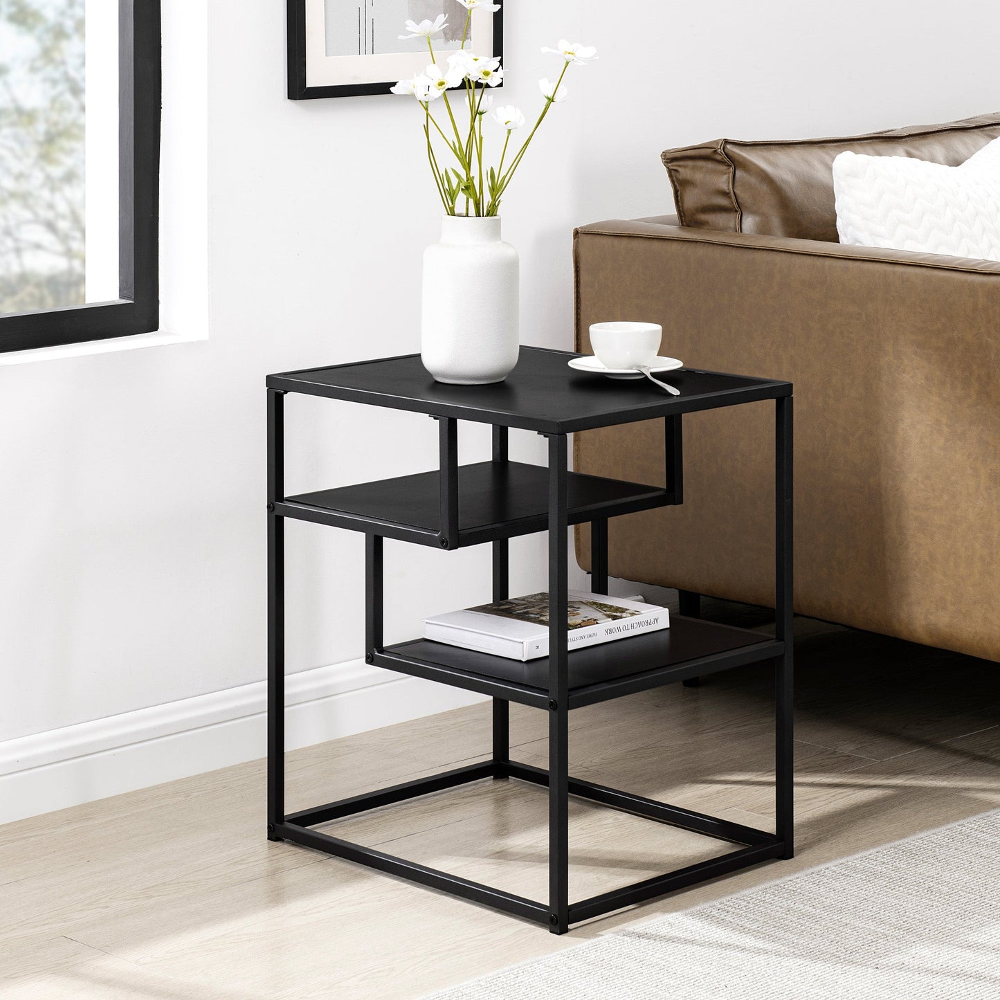 Maya 16" Contemporary Metal and Wood Side Table