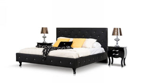 Monte Carlo Black Leatherette Modern Bed w/ Crystals