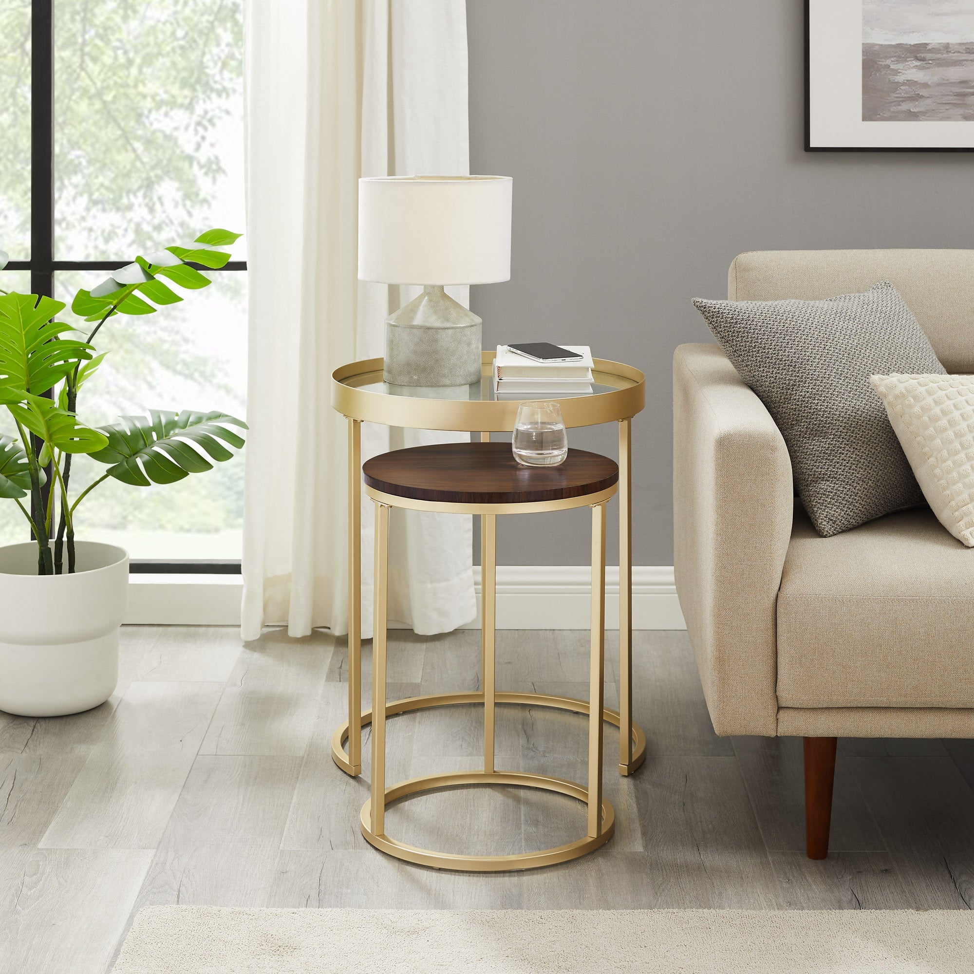 Metal and Glass Nesting Side Tables