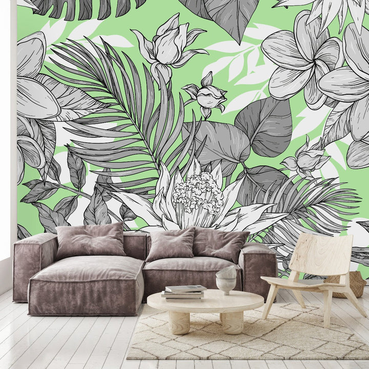 Green Exotic Floral Wallpaper
