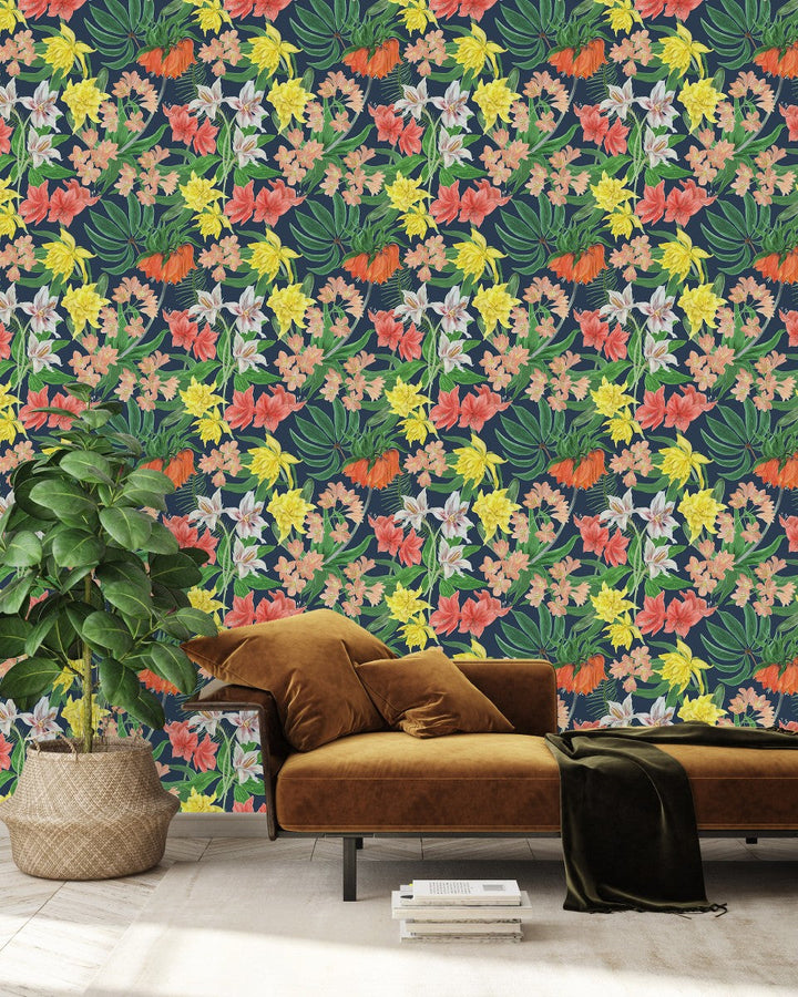 Modish Multicolored Flowers Wallpaper Vogue