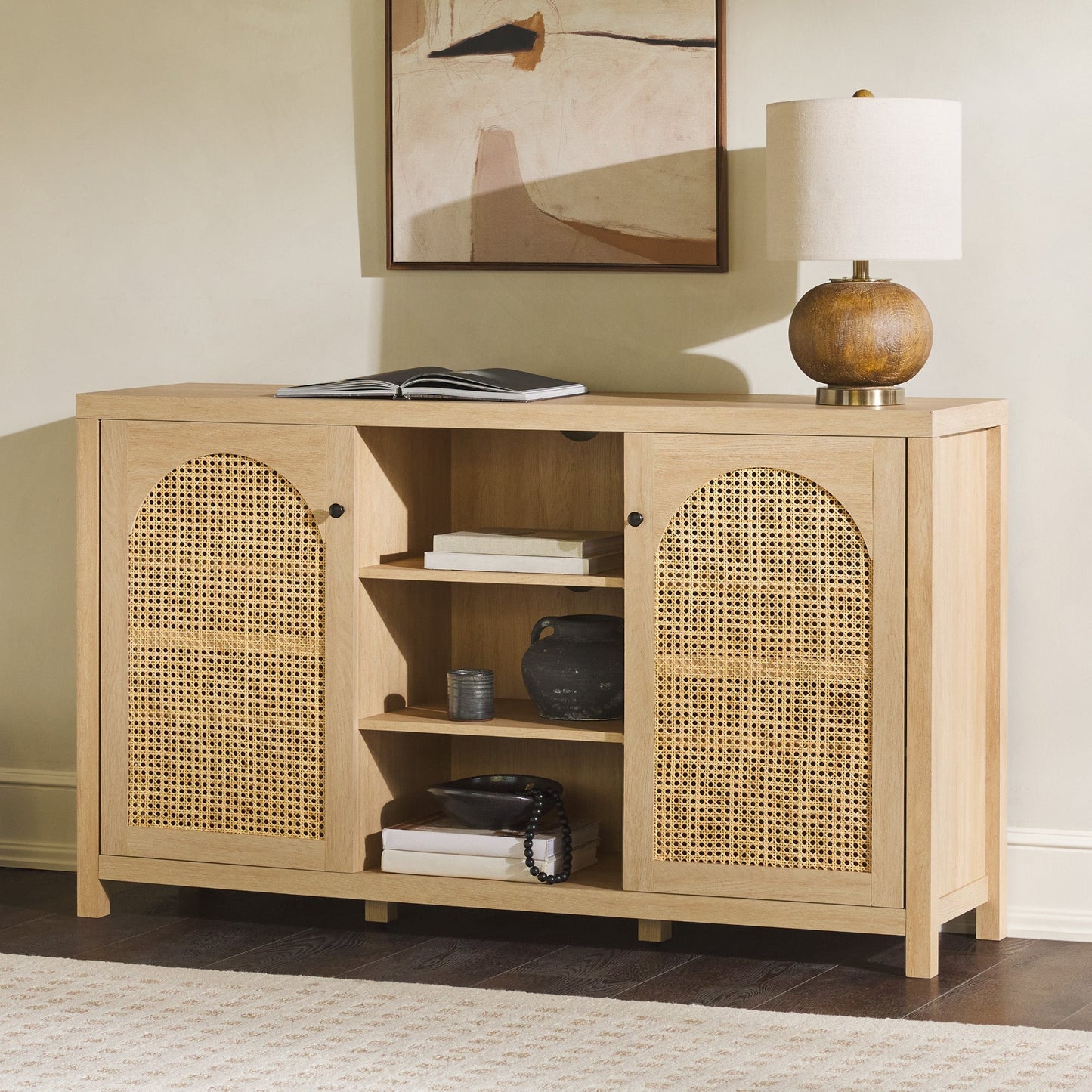 Sasha 58" 2 Door Sideboard with Arched Rattan Panels