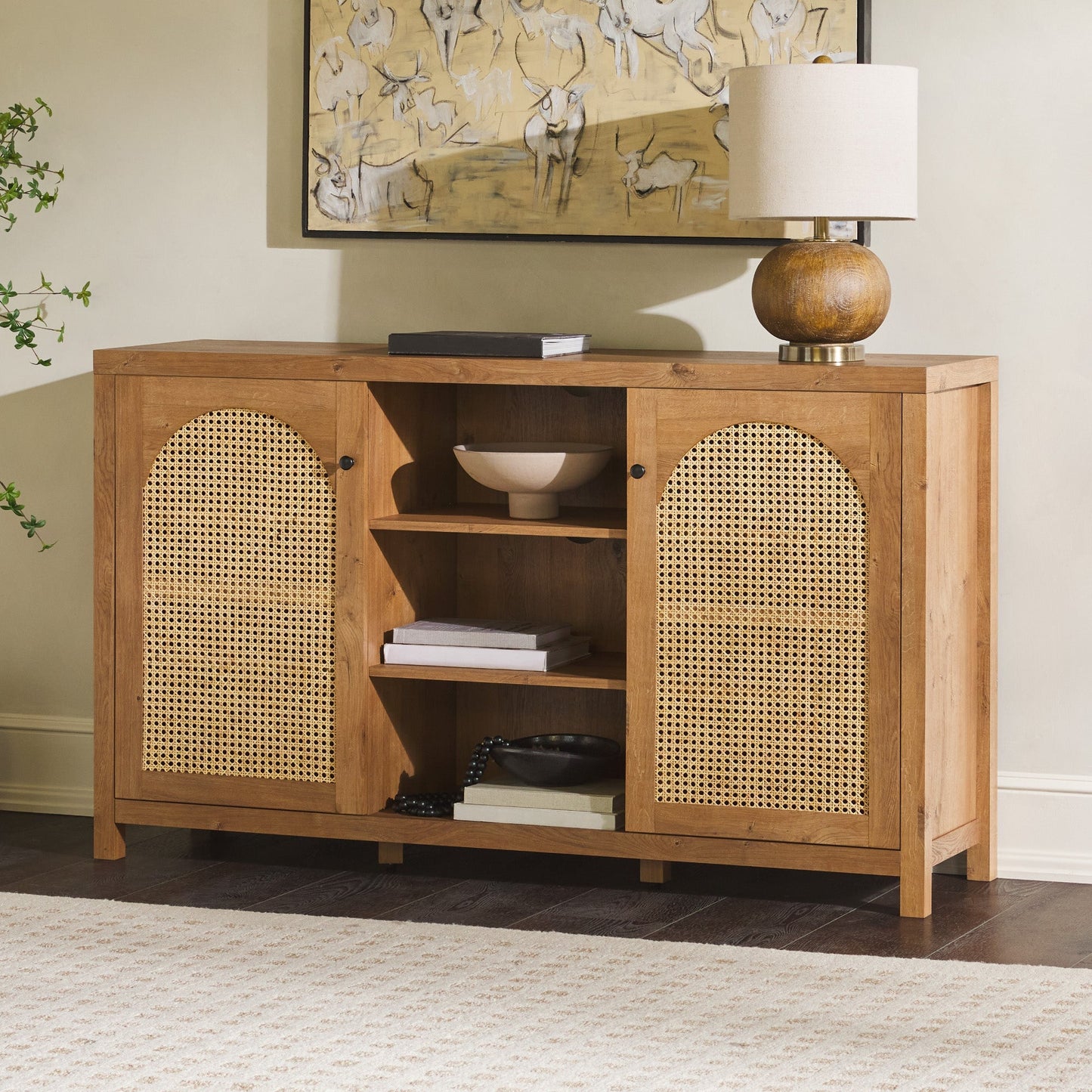 Sasha 58" 2 Door Sideboard with Arched Rattan Panels