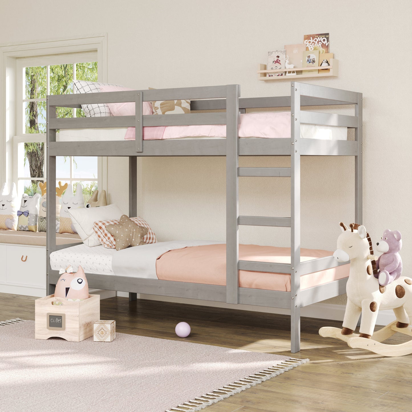 Sophie Simple Solid Wood Twin Over Twin Bunk Bed