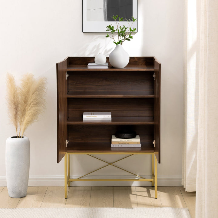 Tiki Contemporary Bookmatch-Doors Tall Accent Cabinet with Inset Top