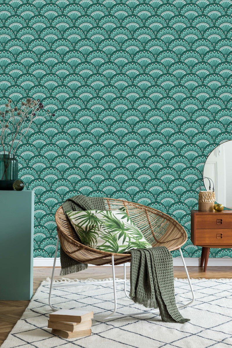 Green Arc Pattern Wallpaper