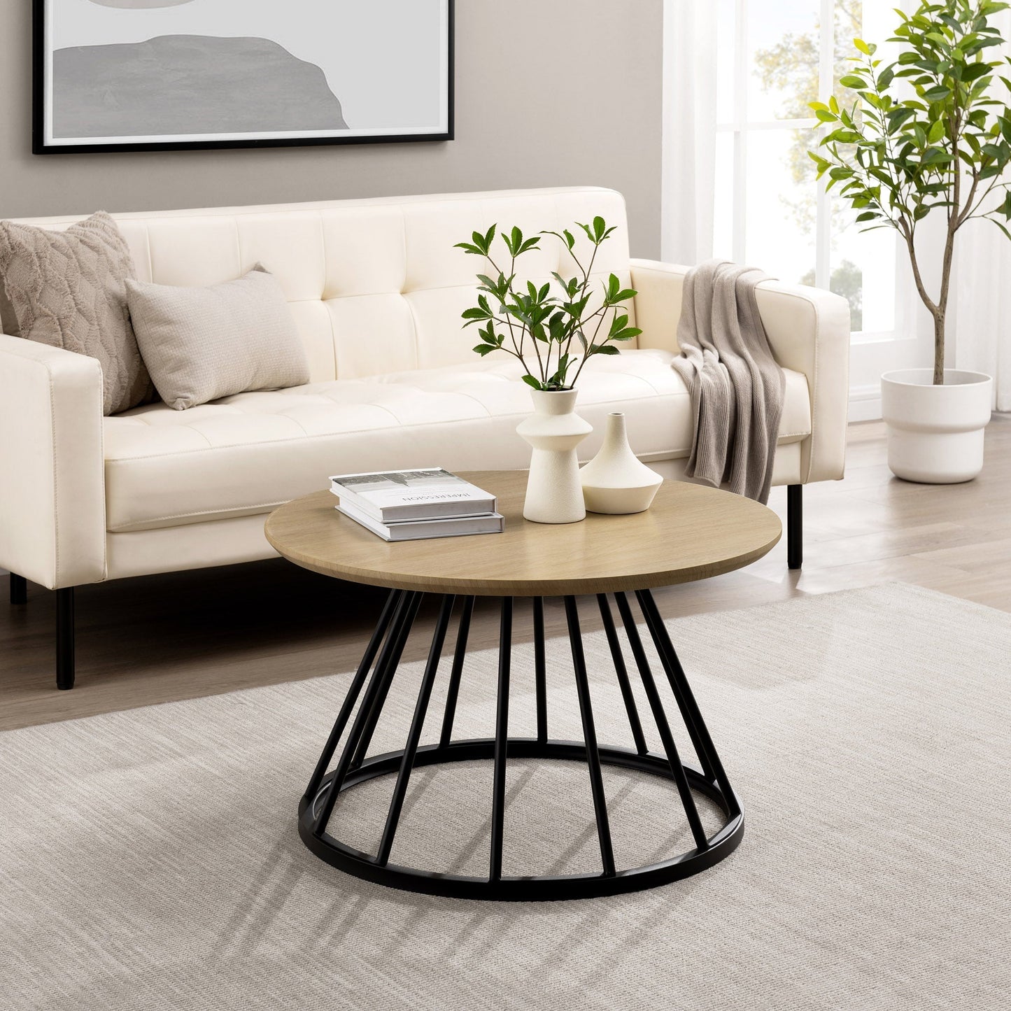 Vivian Modern Round Coffee Table with Metal Base