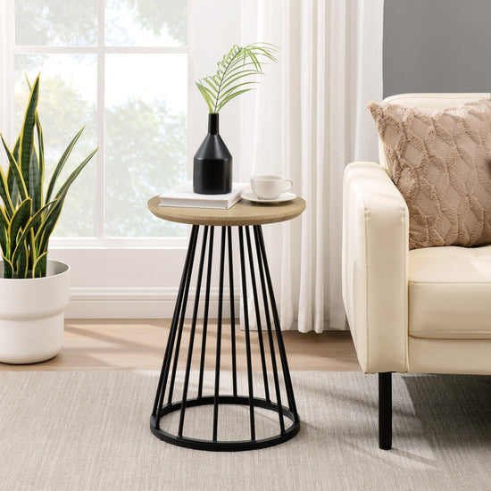 Vivian 16" Modern Side Table with Metal Caged Base