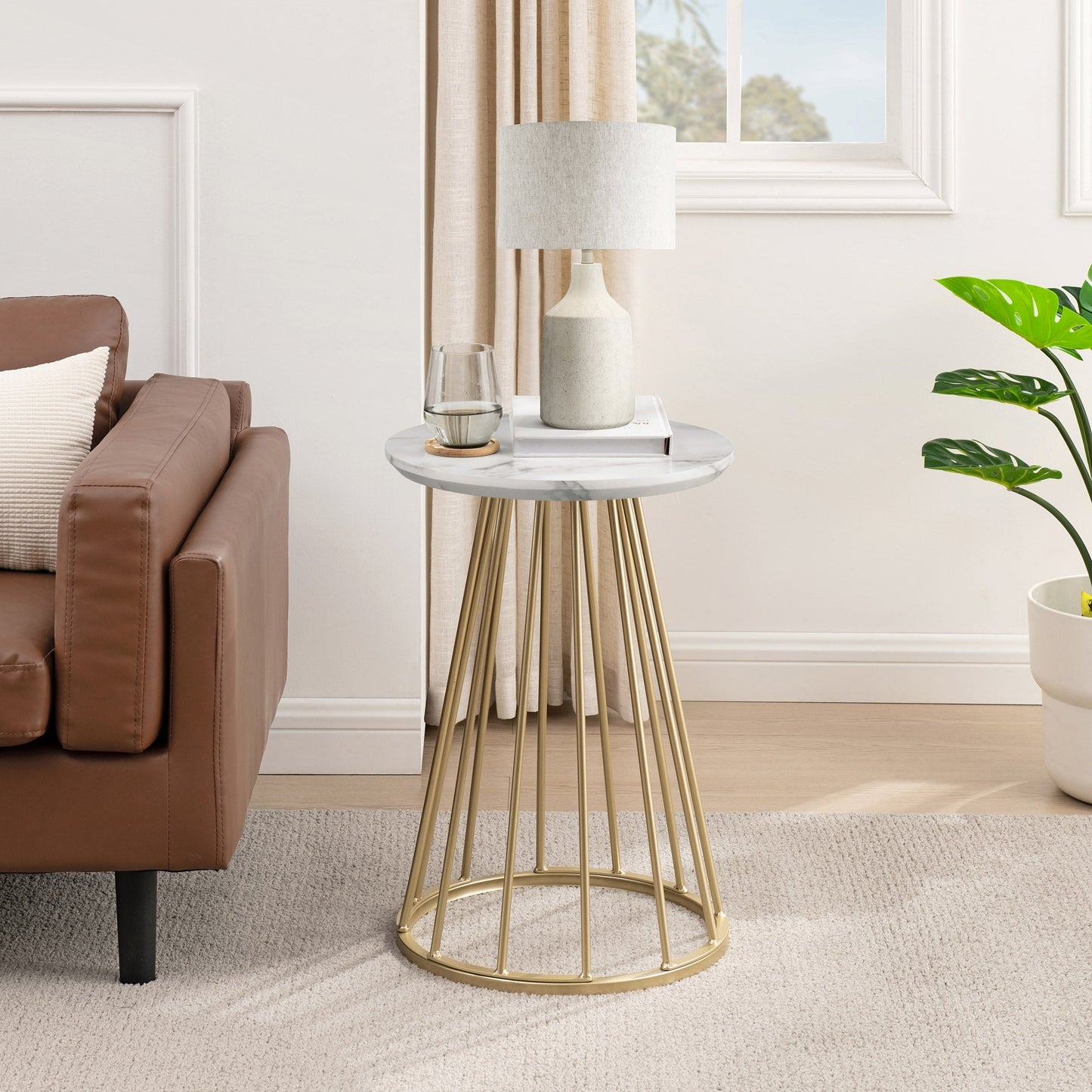 Vivian 16" Modern Side Table with Metal Caged Base