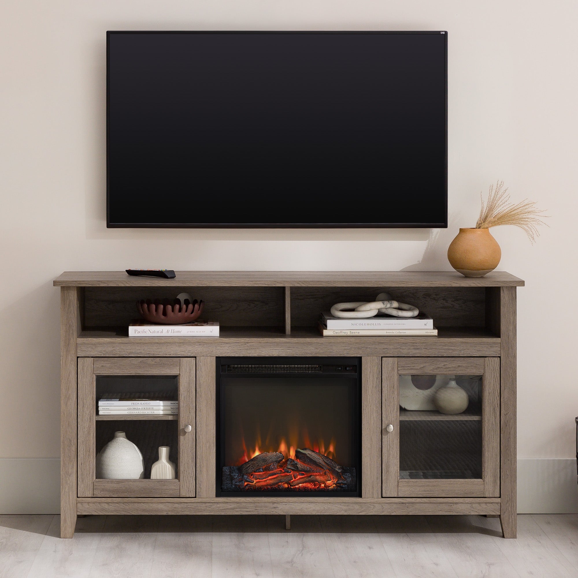 Wasatch 58" Transitional Fireplace Glass Wood TV Stand