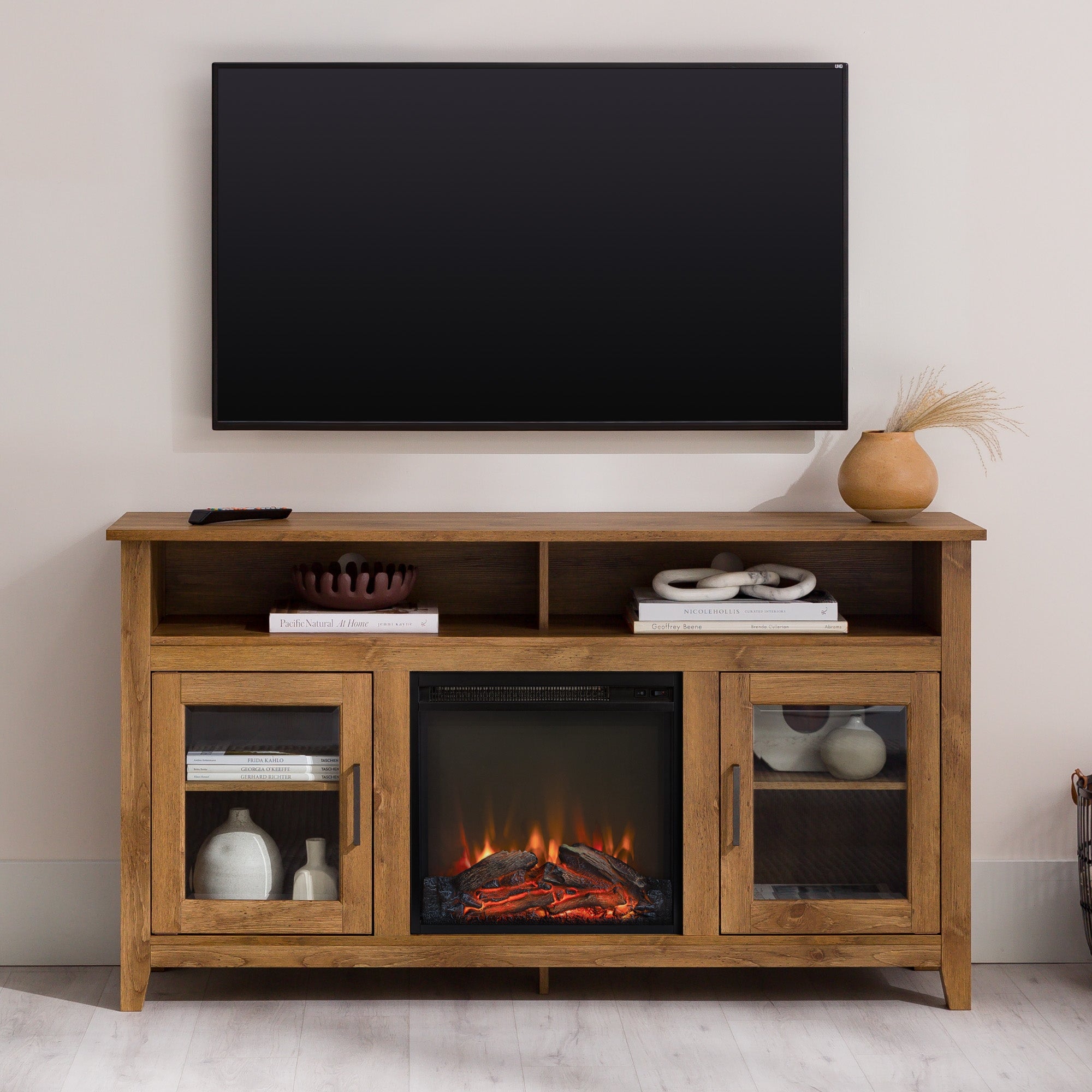 Wasatch 58" Transitional Fireplace Glass Wood TV Stand