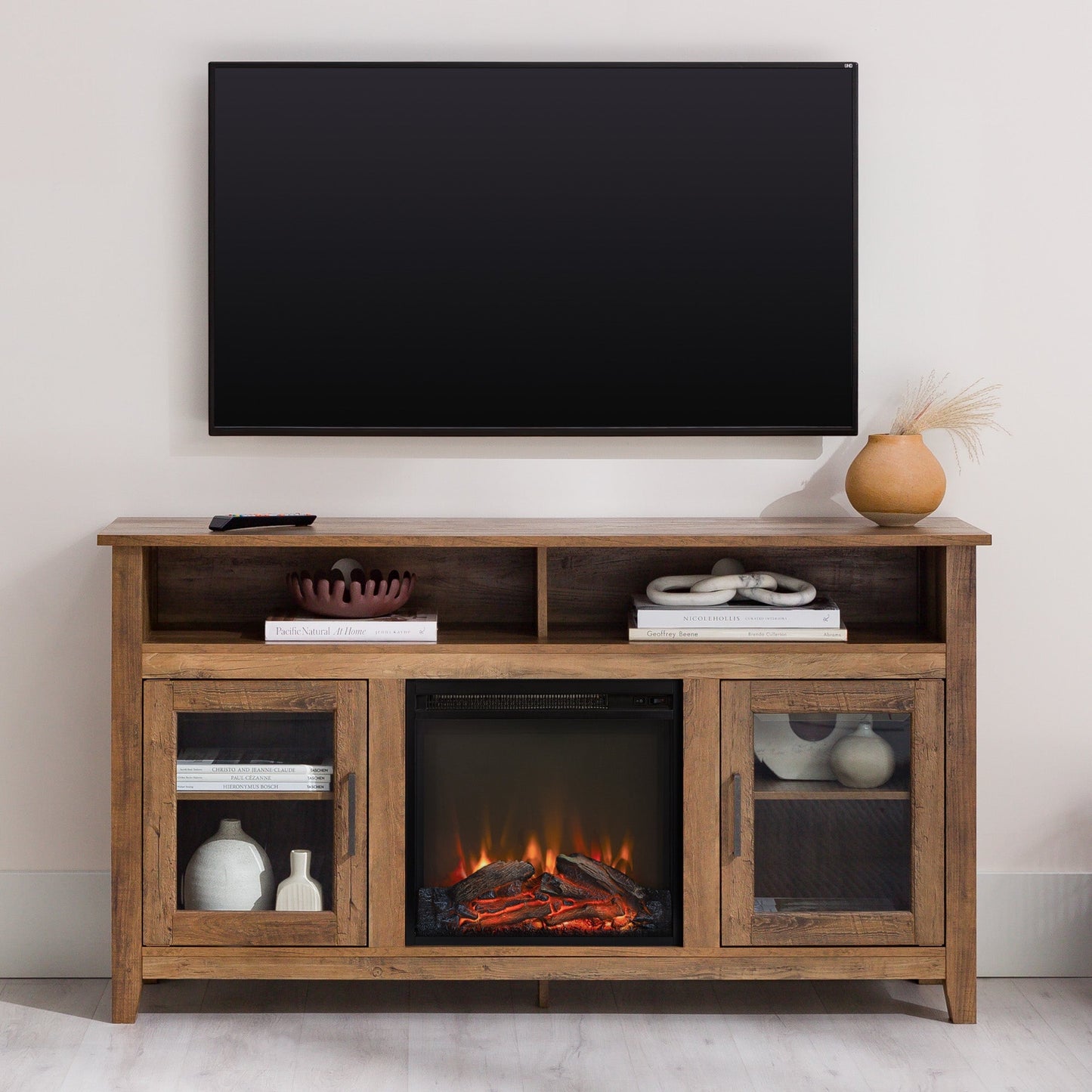 Wasatch 58" Transitional Fireplace Glass Wood TV Stand