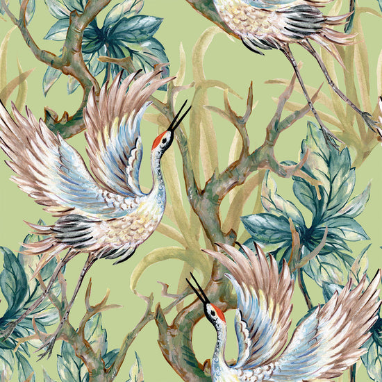 Green Wallpaper with Birds