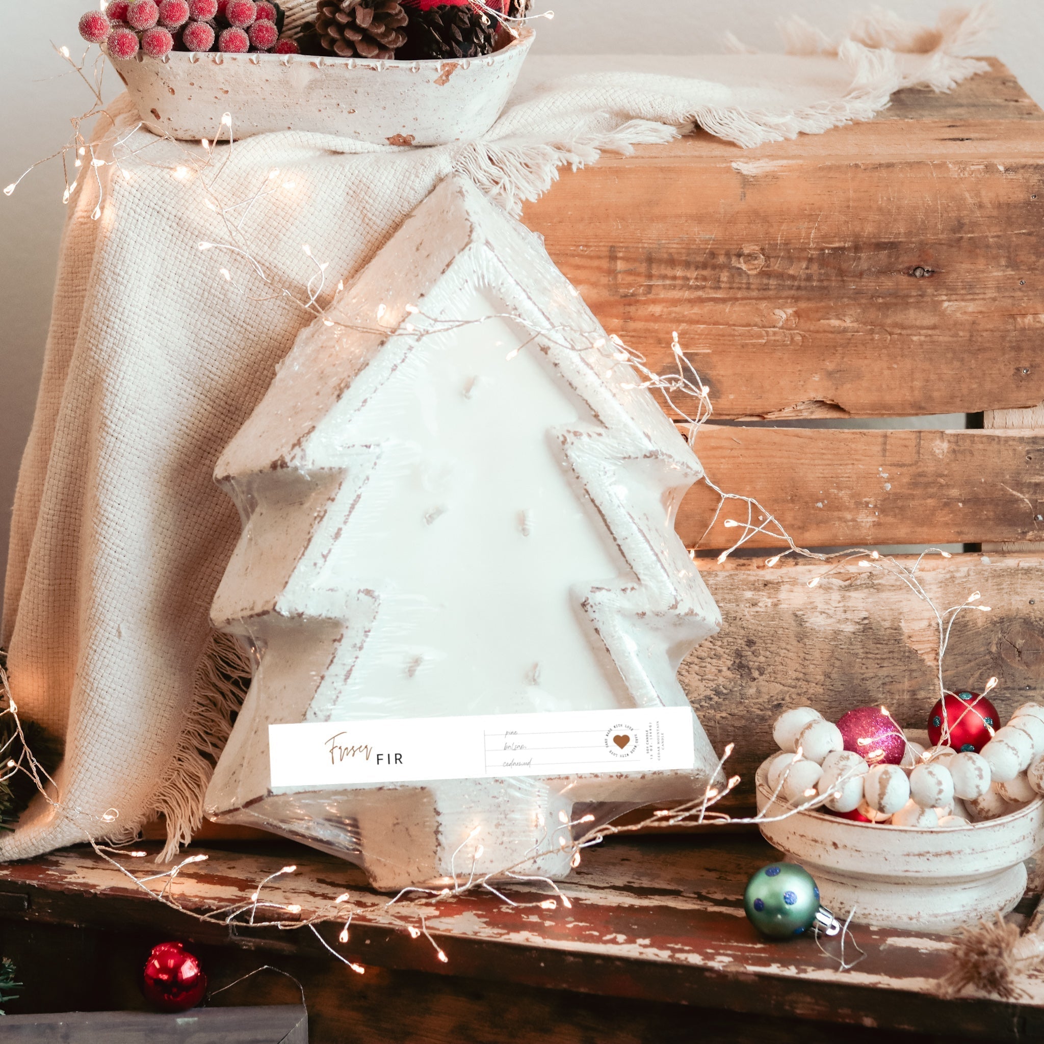 White Pottery Christmas Tree Bowl Candle - Peppered Suede