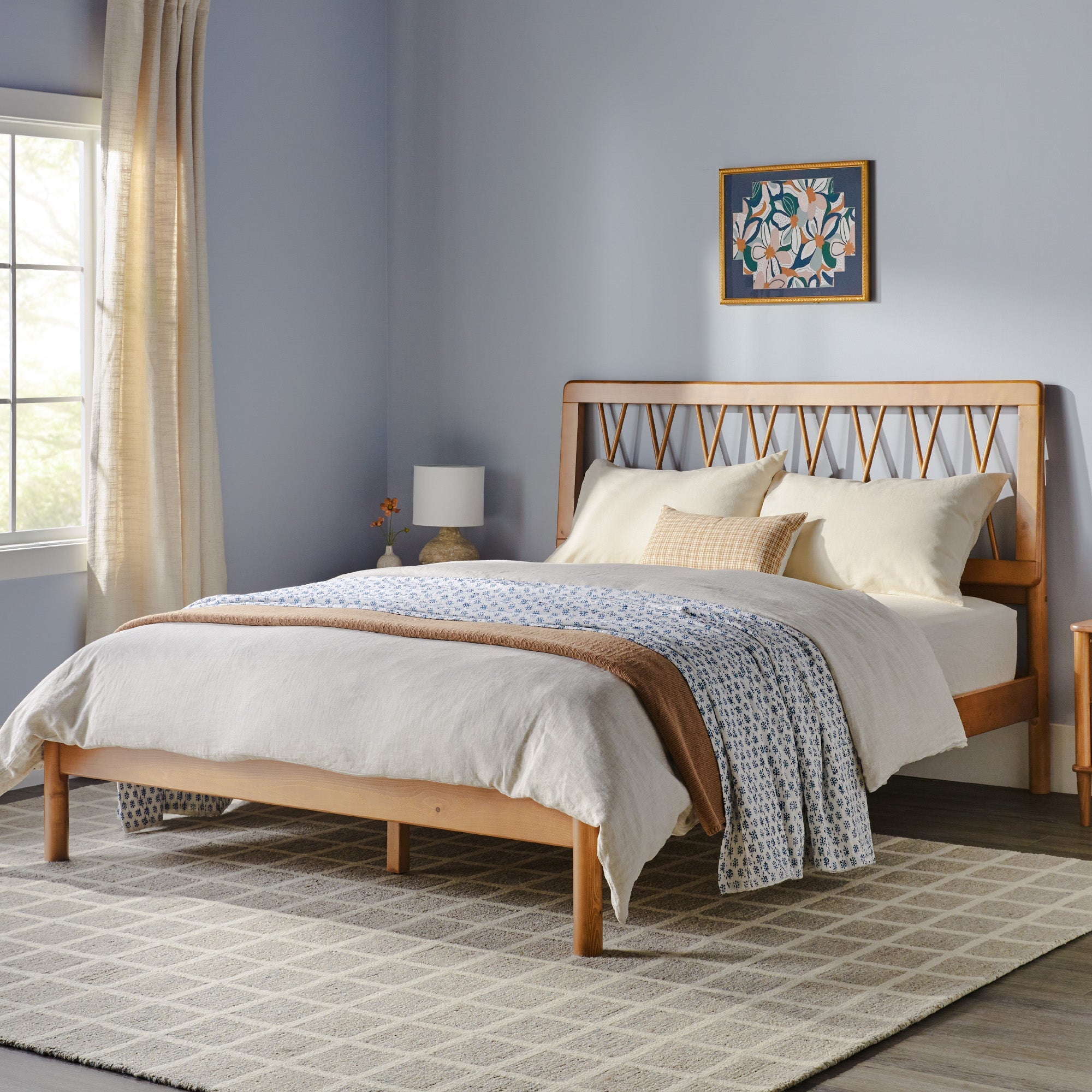 Xavier X Spindle Mid-Century Modern Solid Wood Bed