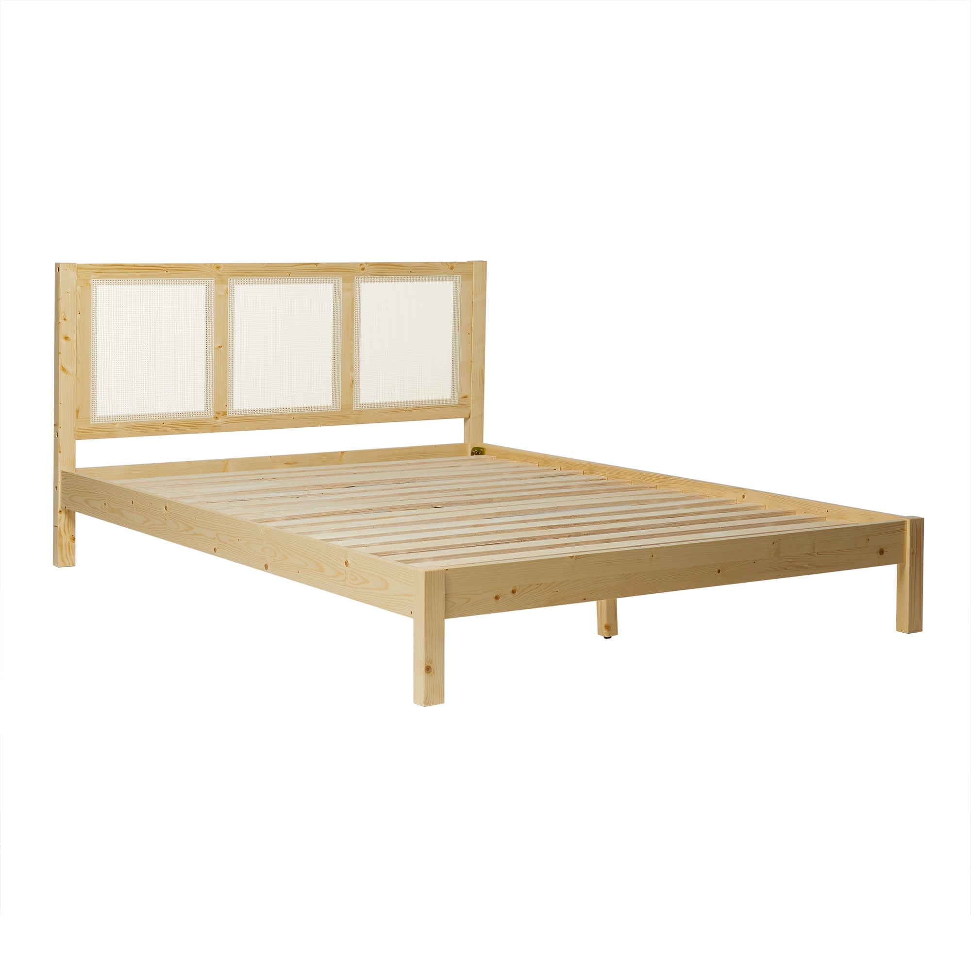 Yasmina Solid Wood Rattan Paneled Platform Bed (Queen or King)