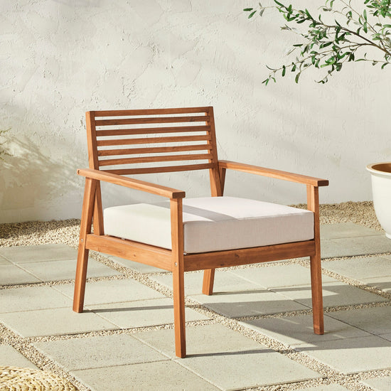 Zander Mid-Century Modern Acacia Outdoor Slat-Back Lounge Chair