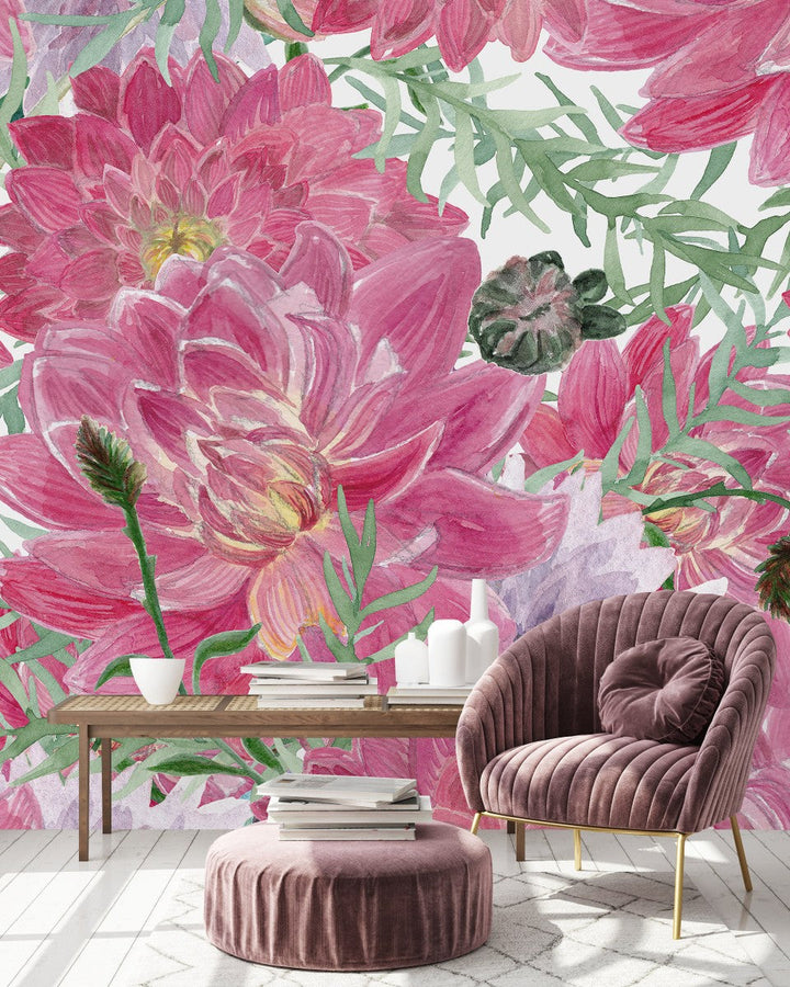 Voguish Modern Pink Large Flowers Wallpaper