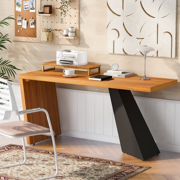 Walker Edison - 63"Modern Executive Desk ,Rustic Industrial Wooden Writing Desk, Study Desk with Monitor Stand, Rectangular Computer Desk for Home Office, Living Room, Teak