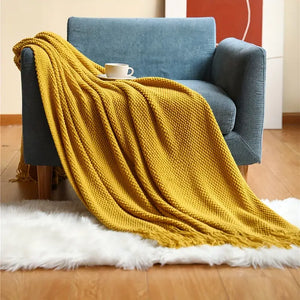 Knitted Throw Blanket with Tassels