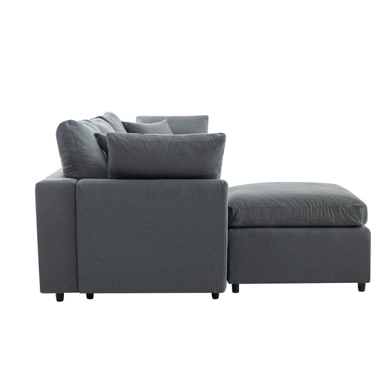 Walker Edison | Grey Cloud Pillow Top Sectional Sofa with Ottoman