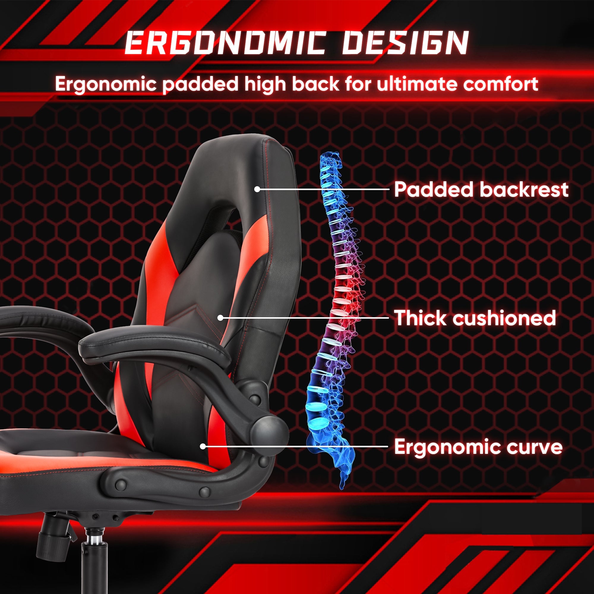 Walker Edison - Gaming Chair - PU Leather Computer Chair Ergonomic Office Chair with Lumbar Support, Height Adjustable Rolling Desk Chairs with Flip-up Armrests