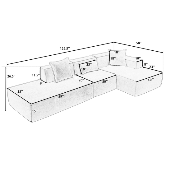 Walker Edison | Terry Modular Minimalist Right L-shaped Sectional Sofa