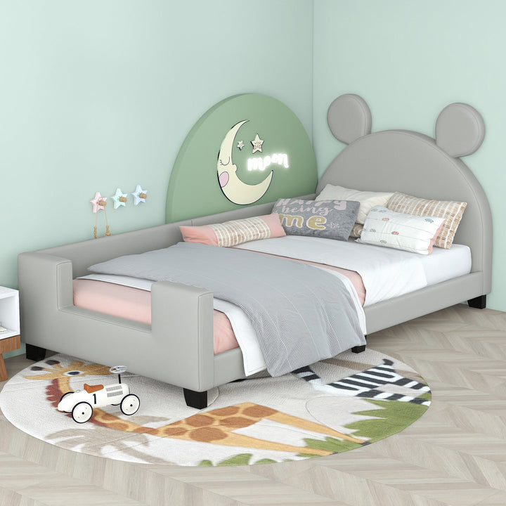 Walker Edison - Twin Size Upholstered Daybed with Carton Ears Shaped Headboard, Grey