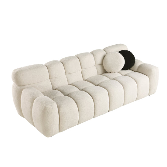 Walker Edison - 87.4 length, 35.83" depth, human body structure, marshmallow sofa, boucle sofa, 3 seater, BEIGE BOUCLE