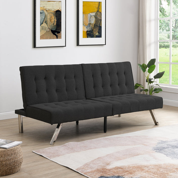 Walker Edison - Wood Frame, Stainless Leg, Futon, Sofa Bed Black