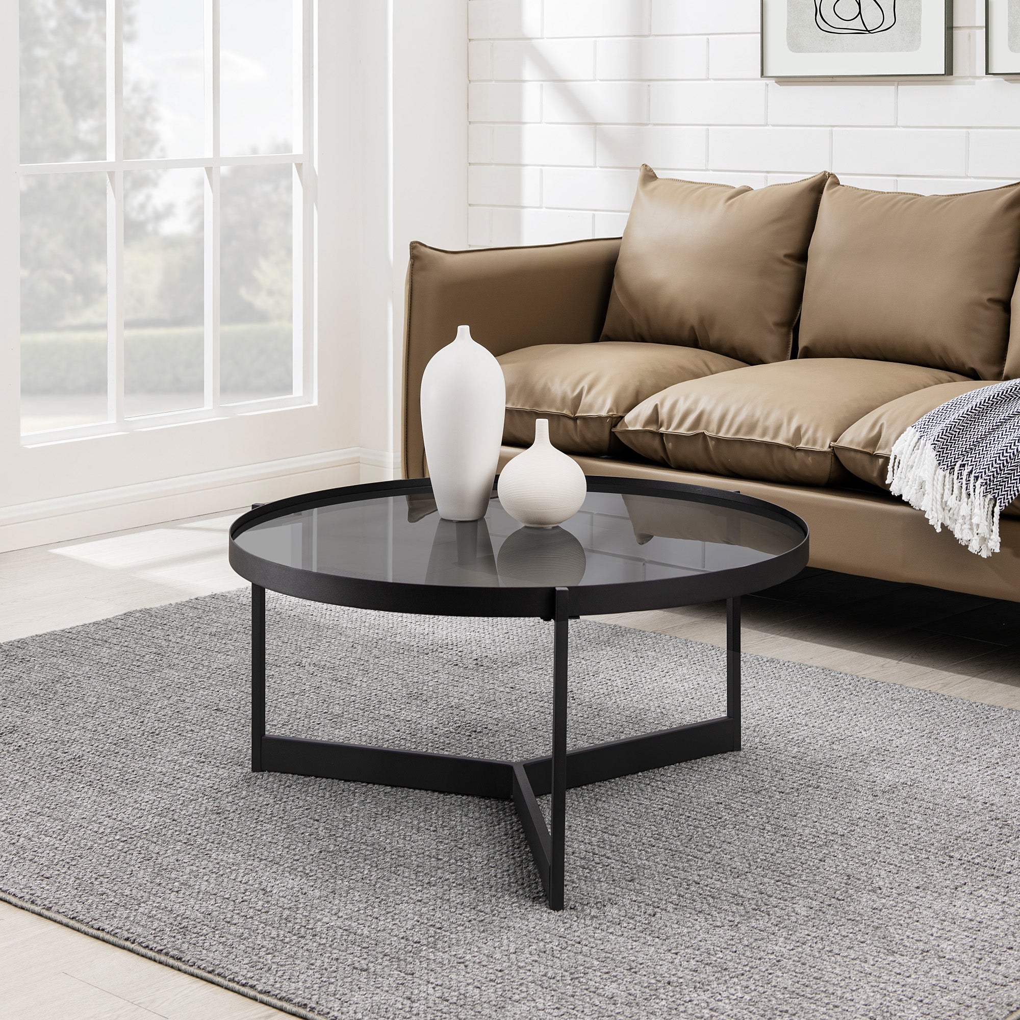 Modern Glass and Metal Round Coffee Table