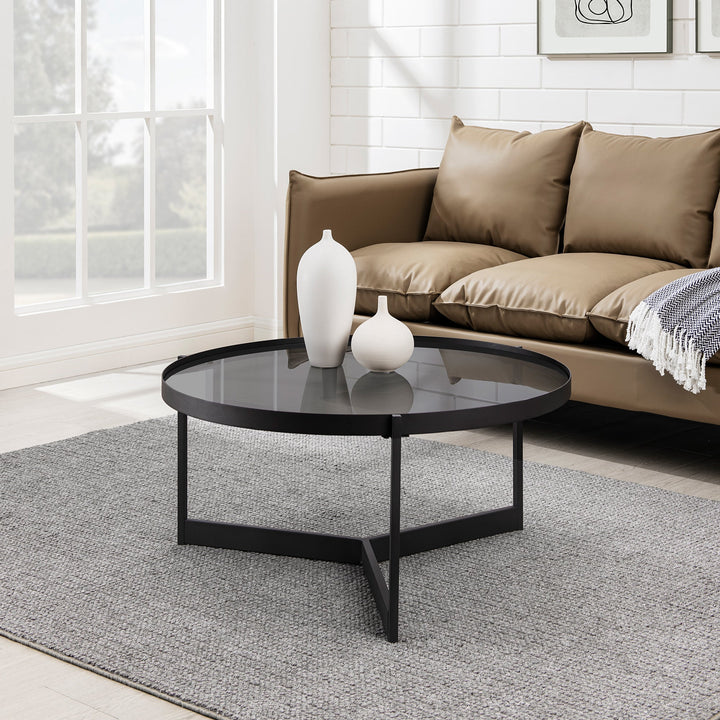 Modern Glass and Metal Round Coffee Table