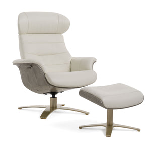 Divani Casa Abrons - Mid-Century Modern Light Grey Leather Lounge Chair & Ottoman