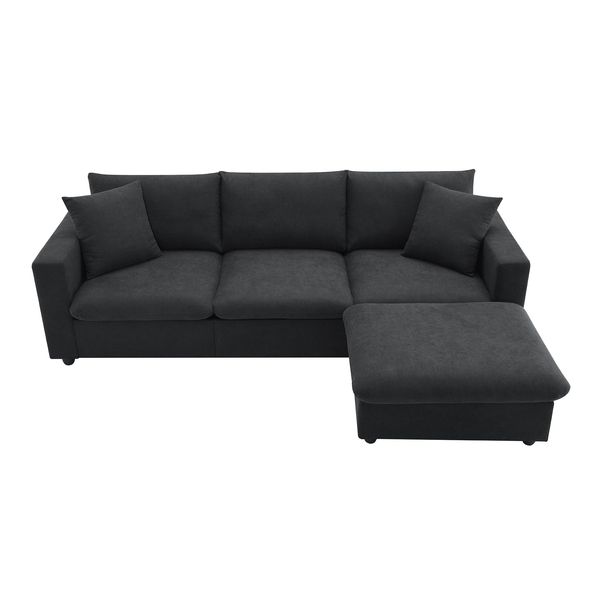 Walker Edison - Modern Sectional Sofa, L-shaped Couch Set with 2 pillows, 4-seat Polyester Fabric Couch Set with Convertible Ottoman for Living Room, Apartment, Office