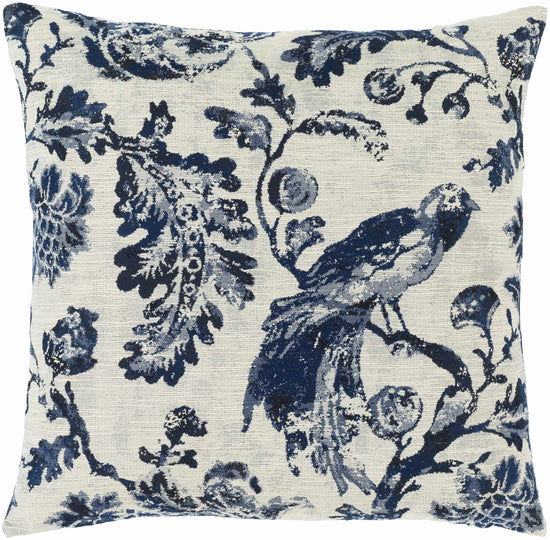 Agricola Navy Floral Bird Throw Pillow