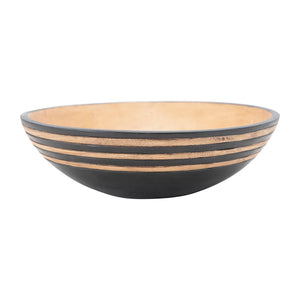 Two-Tone Mango Wood Grooved Bowl with Stripes